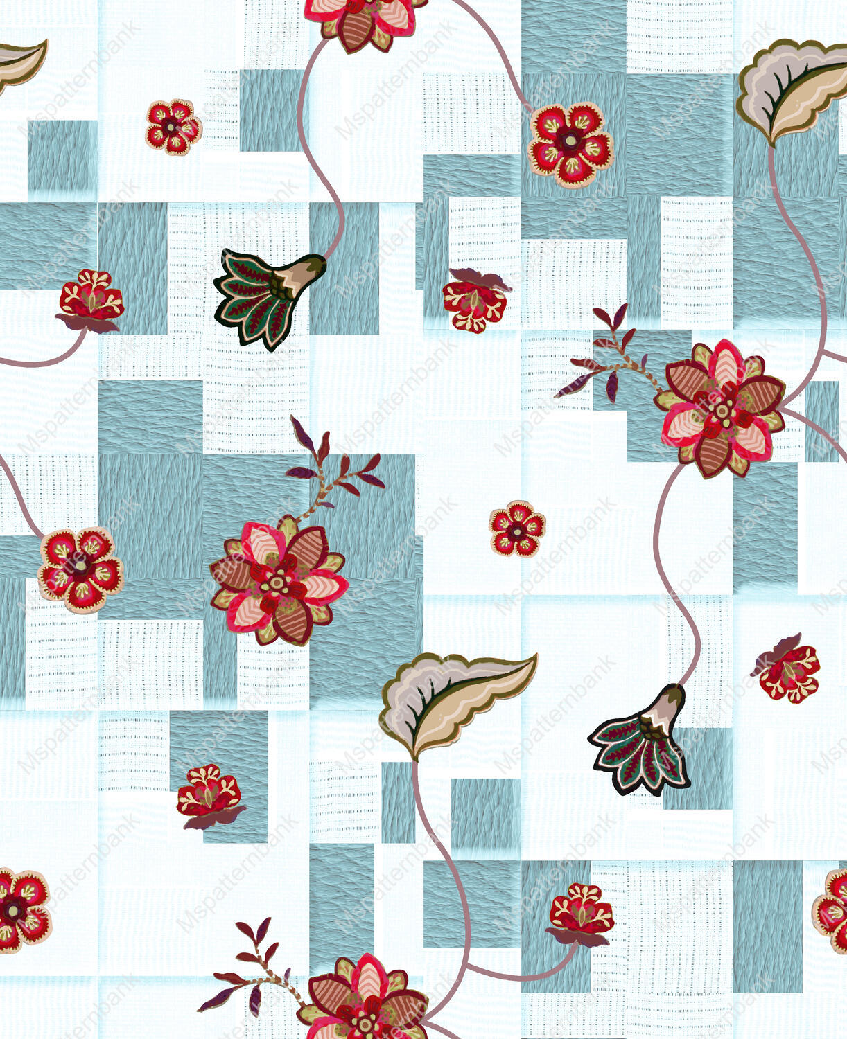 Decorative Teal Paisley Geometric Fabric Design
